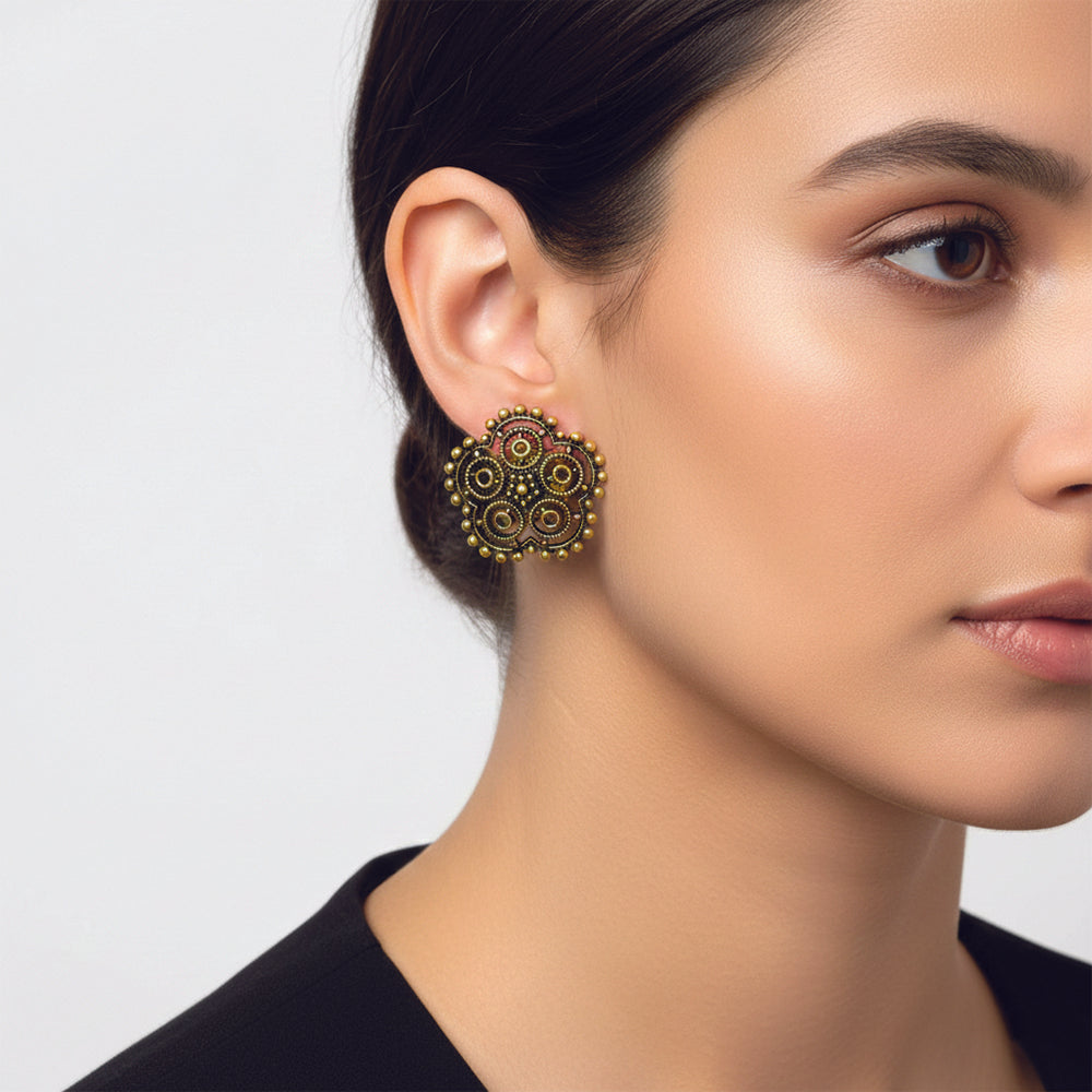 JewelMaze Set of 5 Antique Gold Plated Stud Earring Combo