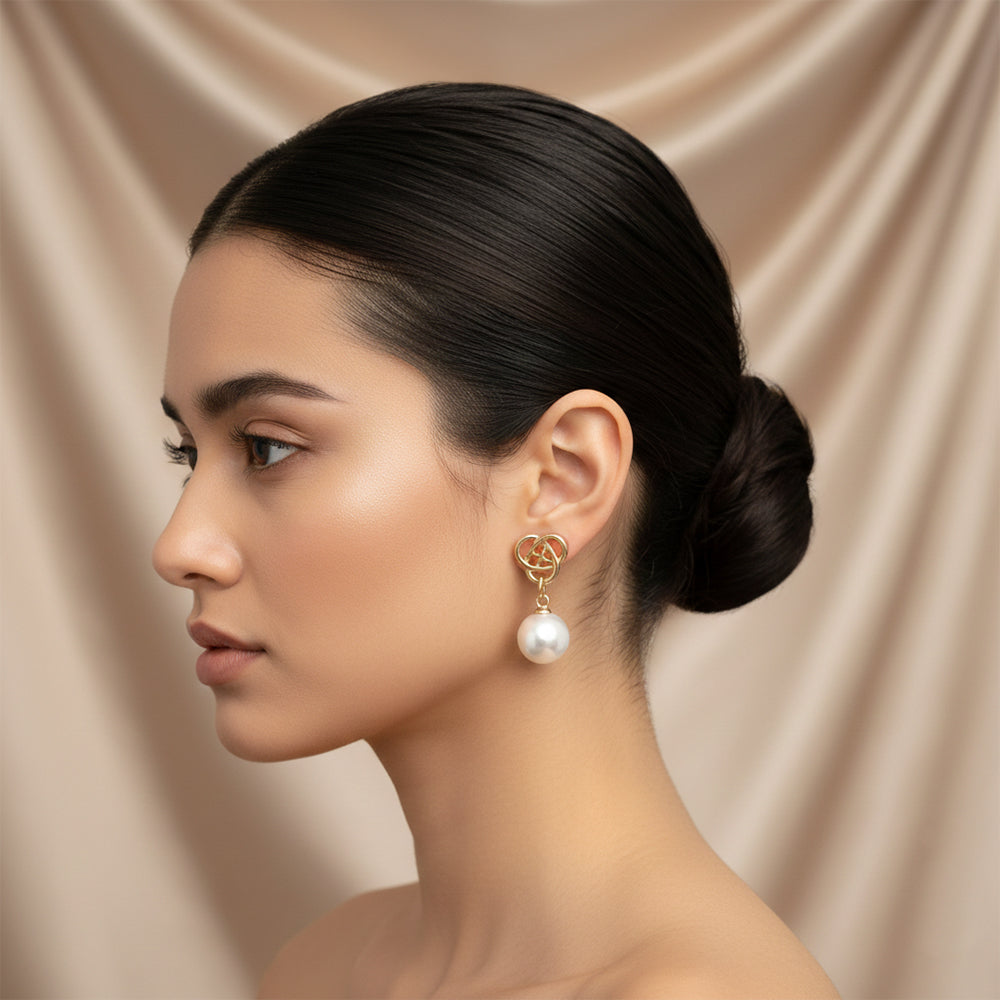 JewelMaze Set of 6 Gold And Silver Plated Pearl Drop Earrings Combo