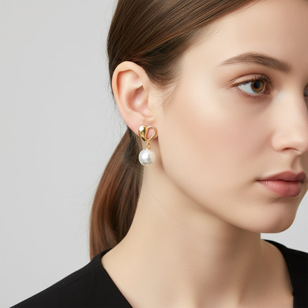 JewelMaze Set of 4 Gold And Silver Plated Pearl Drop Earrings Combo