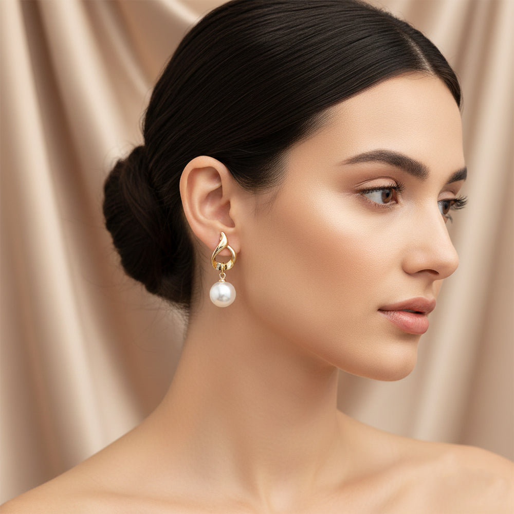 JewelMaze Set of 6 Gold And Silver Plated Pearl Drop Earrings Combo