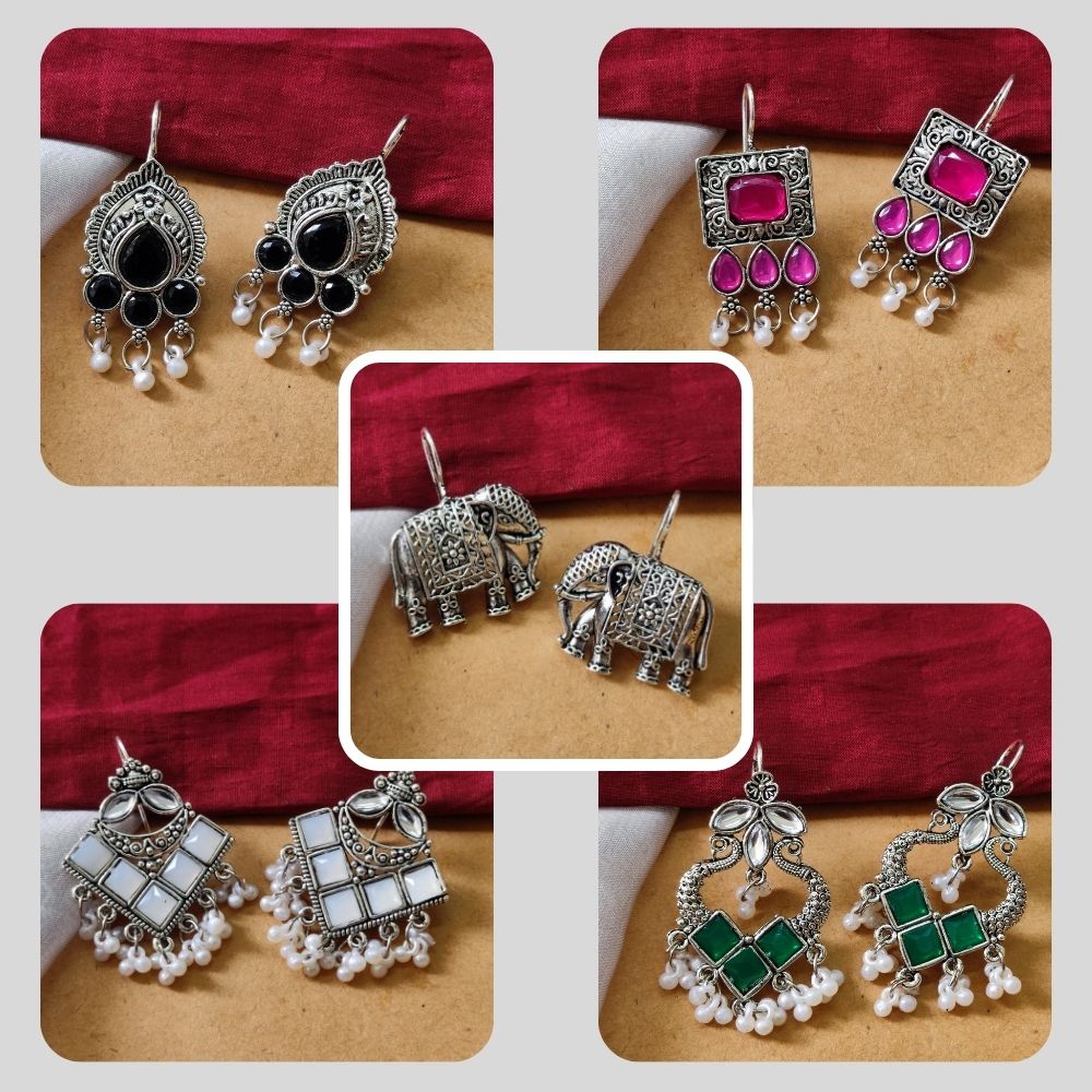 JewelMaze Set of 5 Earrings Combo (Assorted Color & Design )