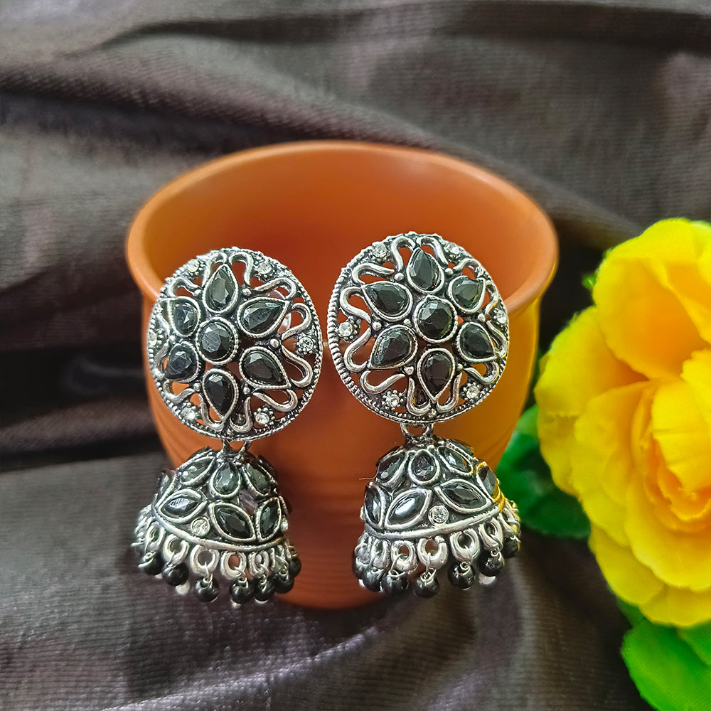 JewelMaze Oxidised Plated Jhumkis Earrings