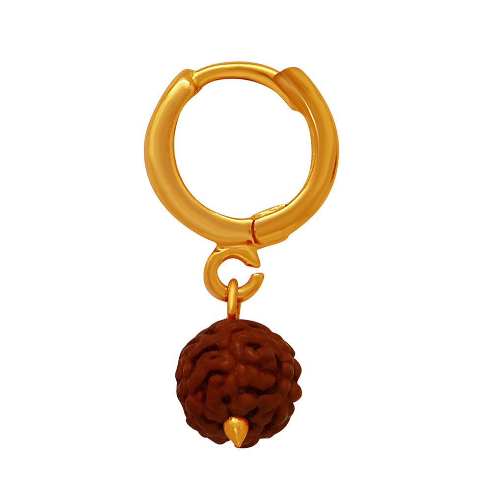 Mahi Gold Plated Lord Shiva Rudraksh Drop Piercing Singel Mens Earrings (BB1101012G)