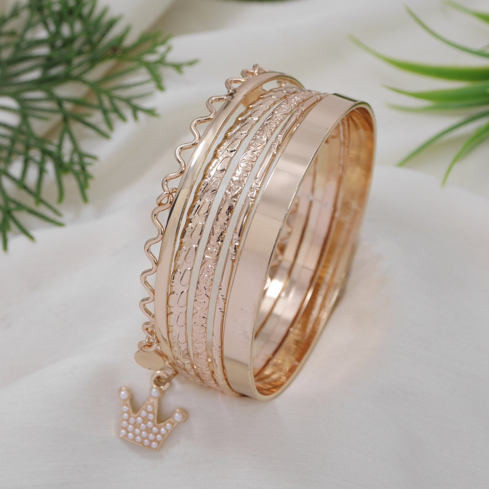 JewelMaze Gold Plated Charm Bangles