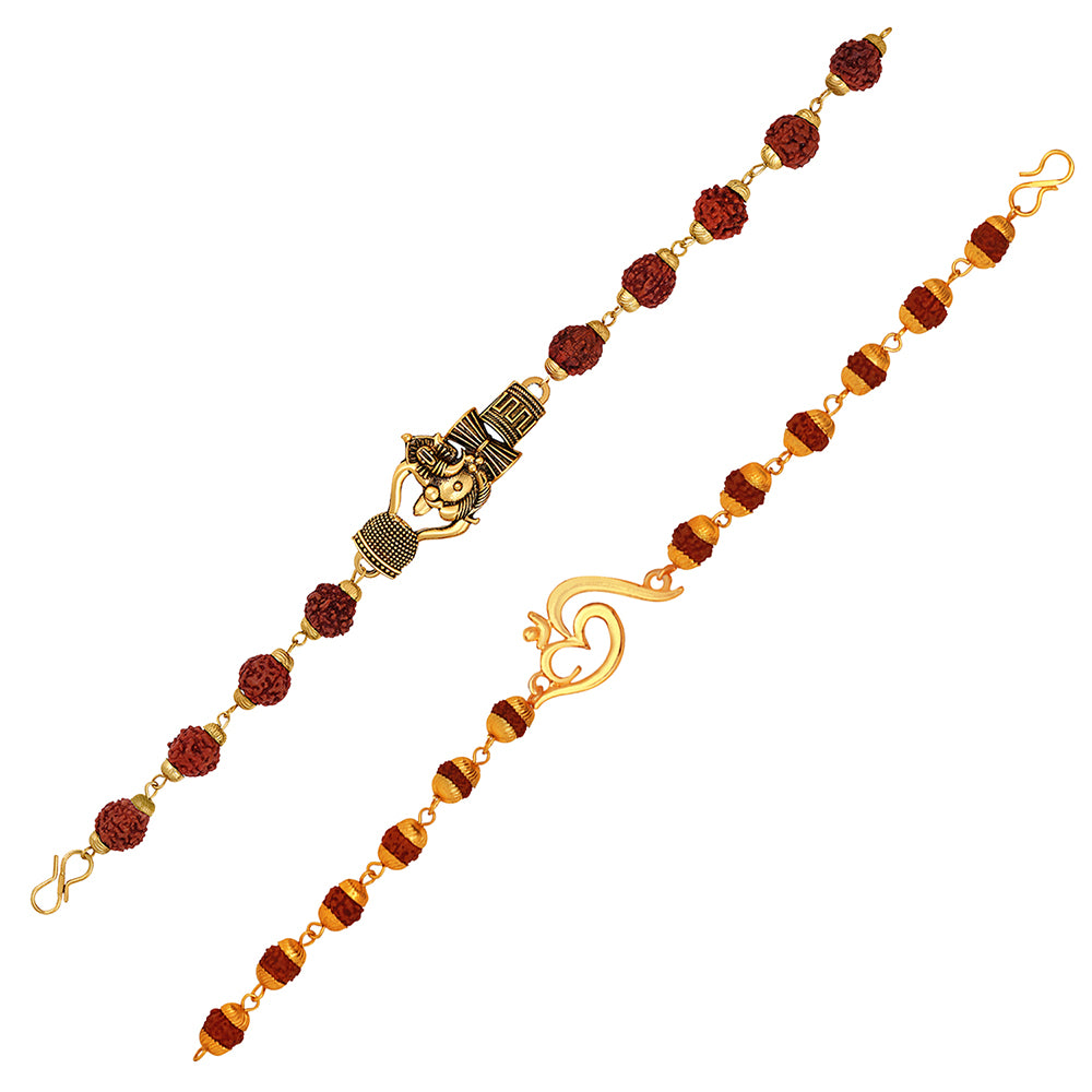 Mahi Combo of OM & Ganesha Trishul Damru Adjutable Religious Bracelets with Rudraksh for Men (CO1105600G)
