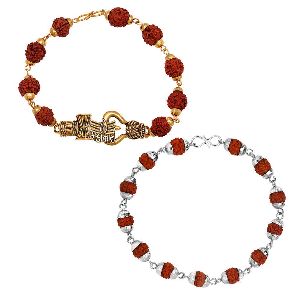 Mahi Combo of Mahakal Trishul Damru Adjutable Religious Bracelets with Rudraksh for Men (CO1105606M)