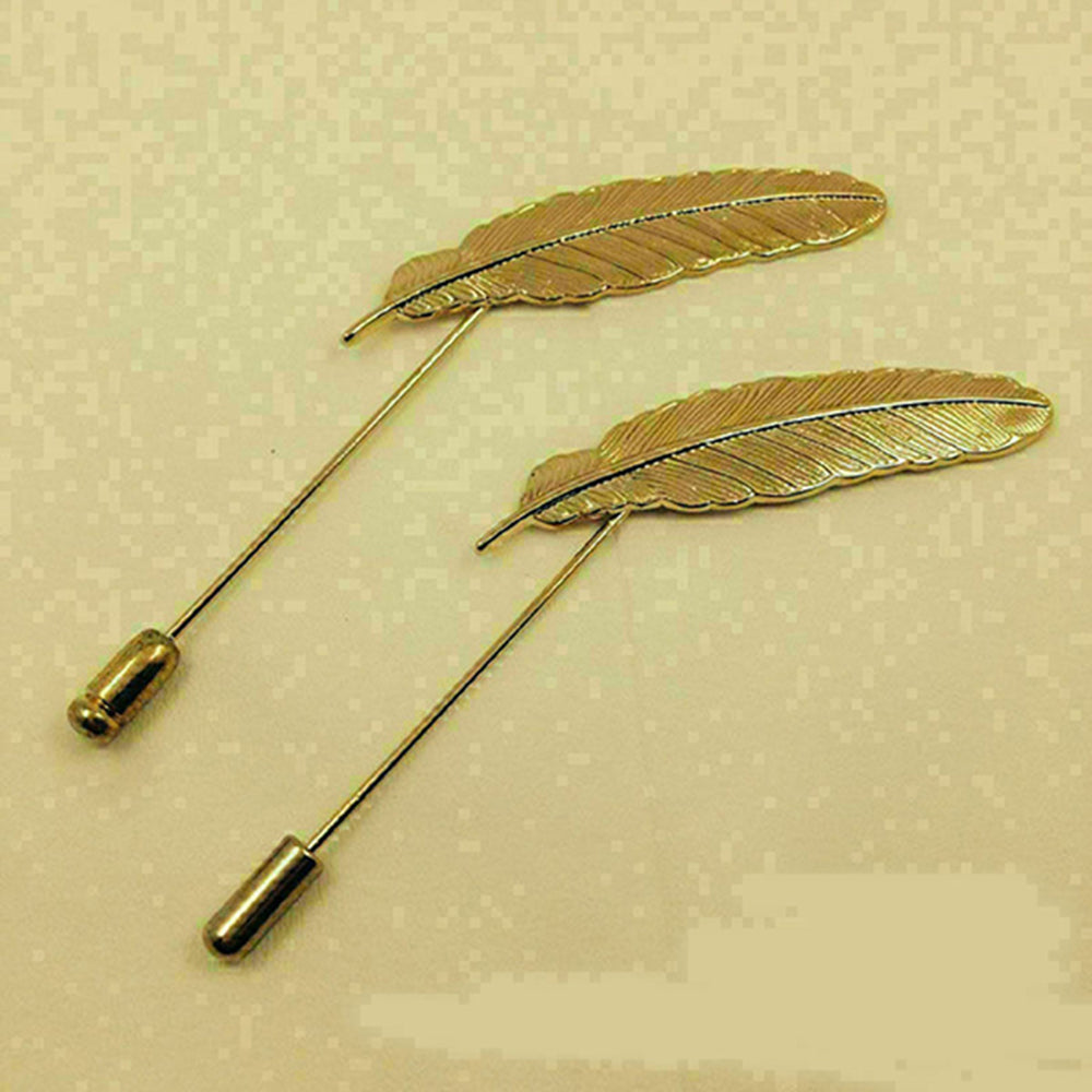Mahi Combo of 2 Gold Color Leafy Lapel Pins / Wedding Brooches for Men (CO1105626G)