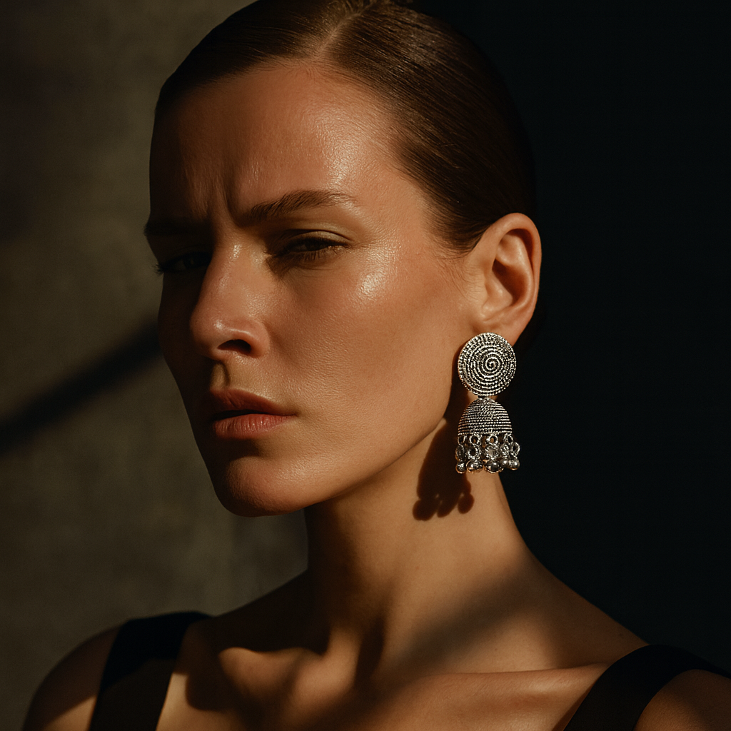 JewelMaze Oxidised Plated Jhumki Earrings - 1320034