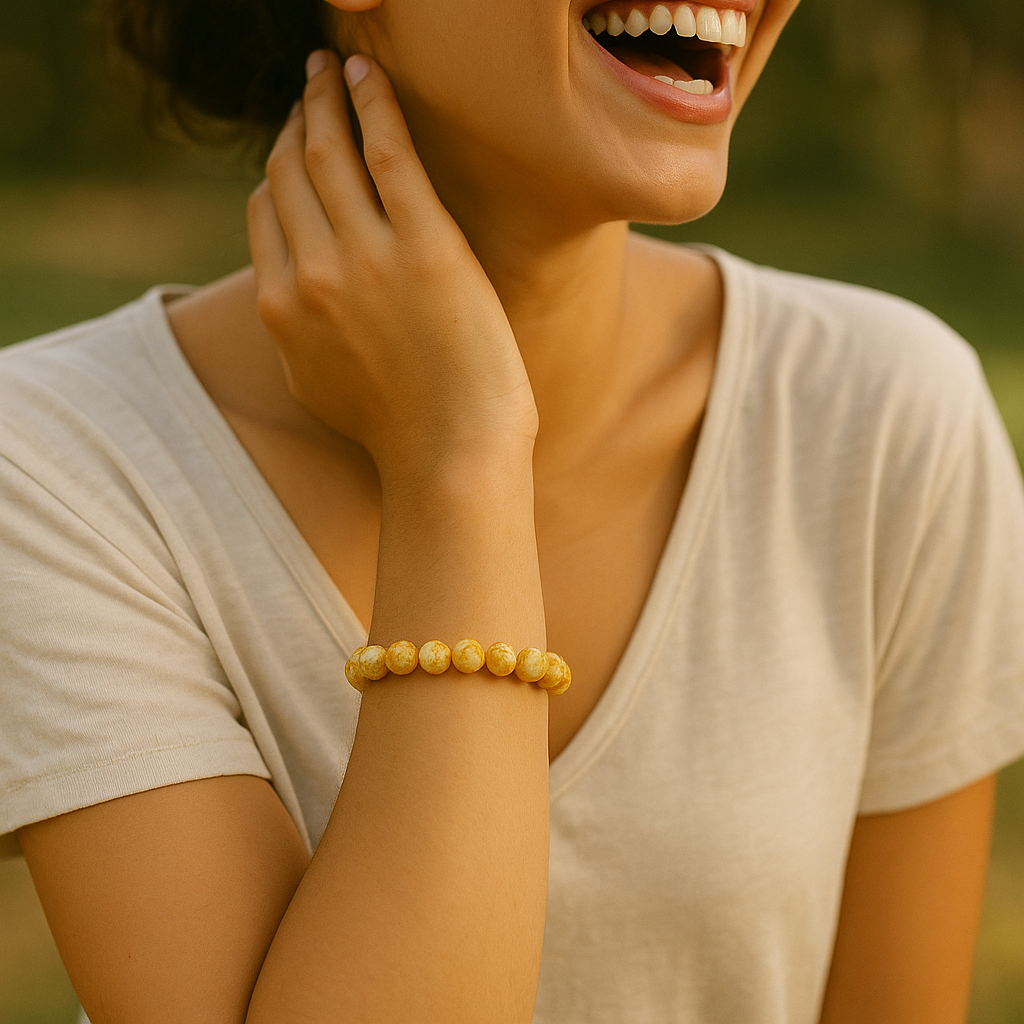 JewelMaze Yellow Glass Beads Bracelet - 1405106
