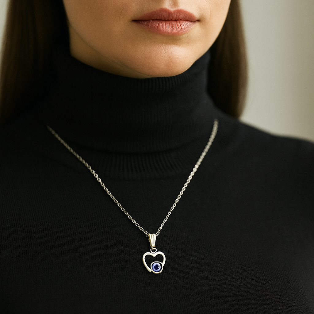 JewelMaze Heart Shaped Evil Eye Chain Pendant - 1405013