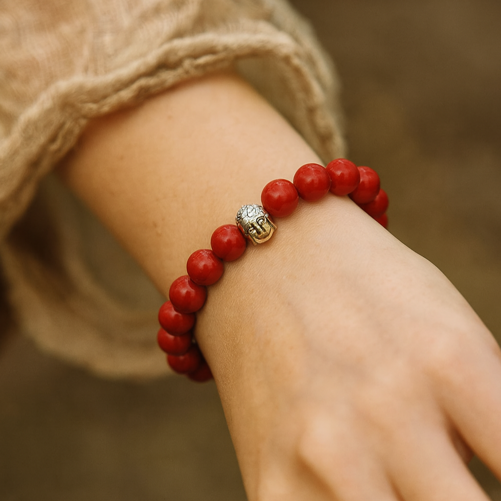 JewelMaze Red Beads Bracelet with Buddha - 1404714