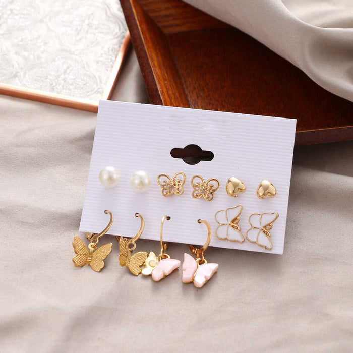 JewelMaze Set of 6 Butterfly Drop Earrings and Studs - Stud Earrings