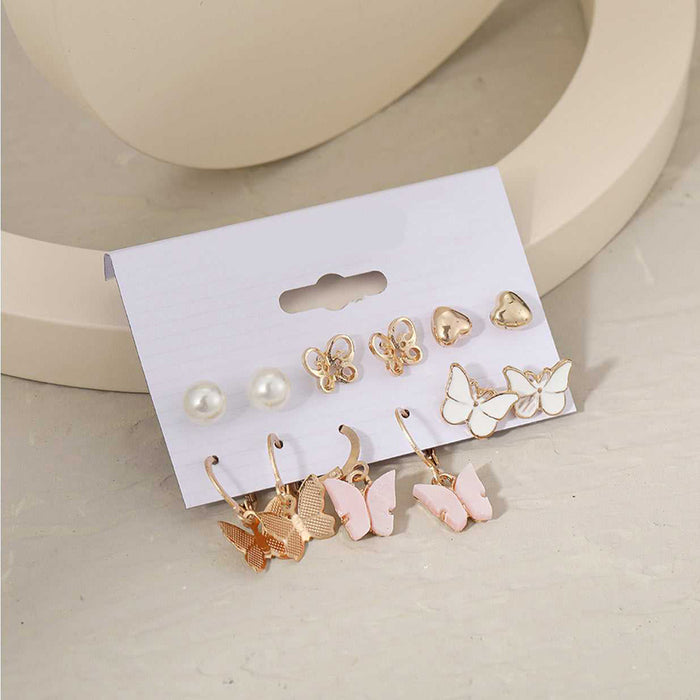 JewelMaze Set of 6 Butterfly Drop Earrings and Studs - Stud Earrings