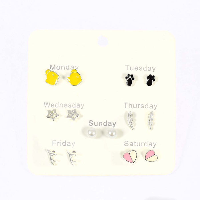 JewelMaze Happiness Weekly 7 Stud Earrings Set - Stud Earrings