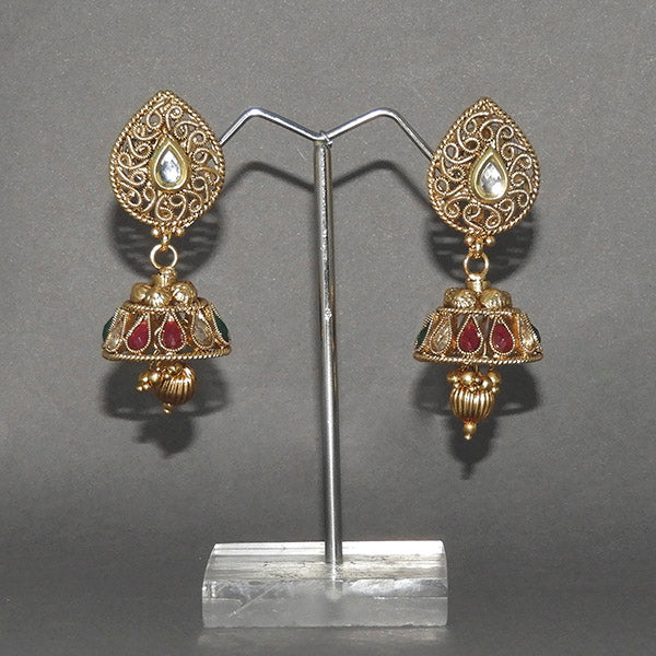 JewelMaze Maroon Pota Stone Copper Necklace Set