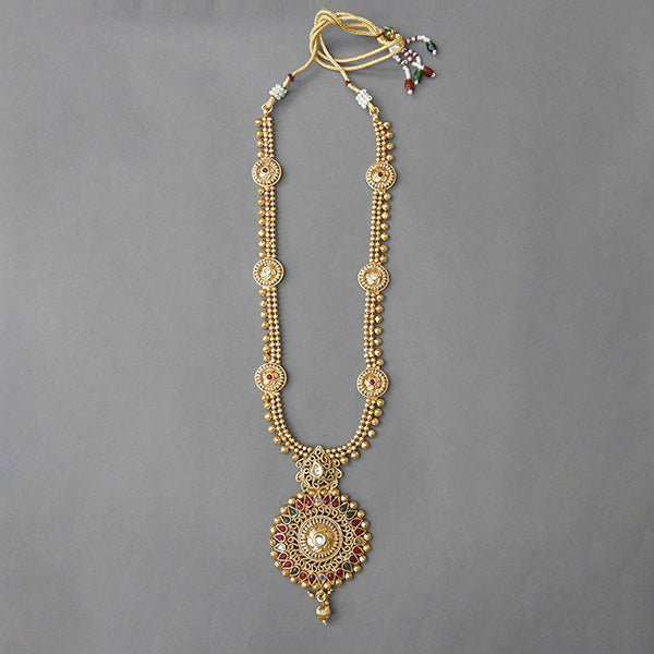 JewelMaze Maroon Pota Stone Copper Necklace Set