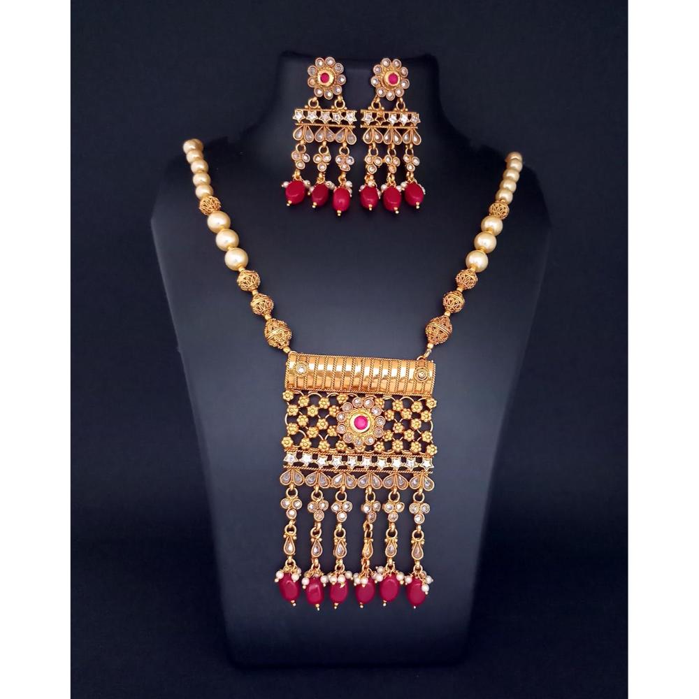 JewelMaze Maroon AD Stone Copper Choker Necklace Set