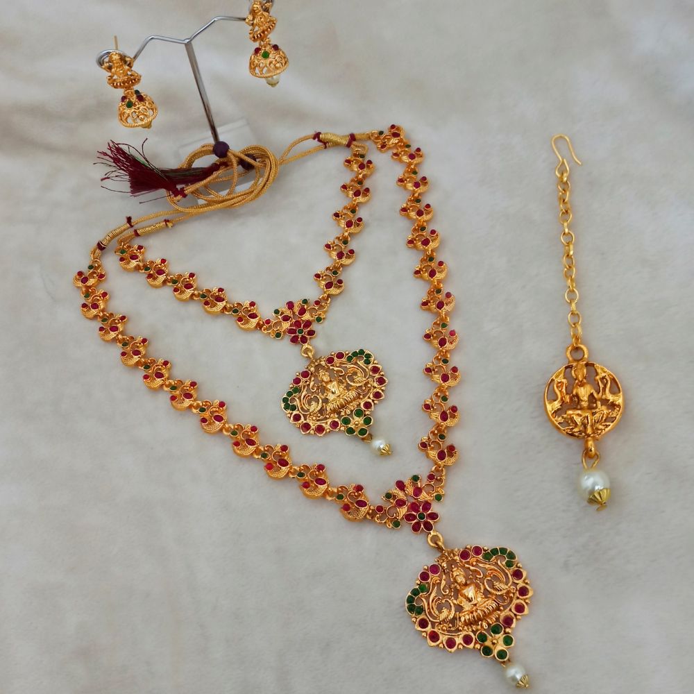 JewelMaze Designer Pota stone Temple necklace set for wedding wear