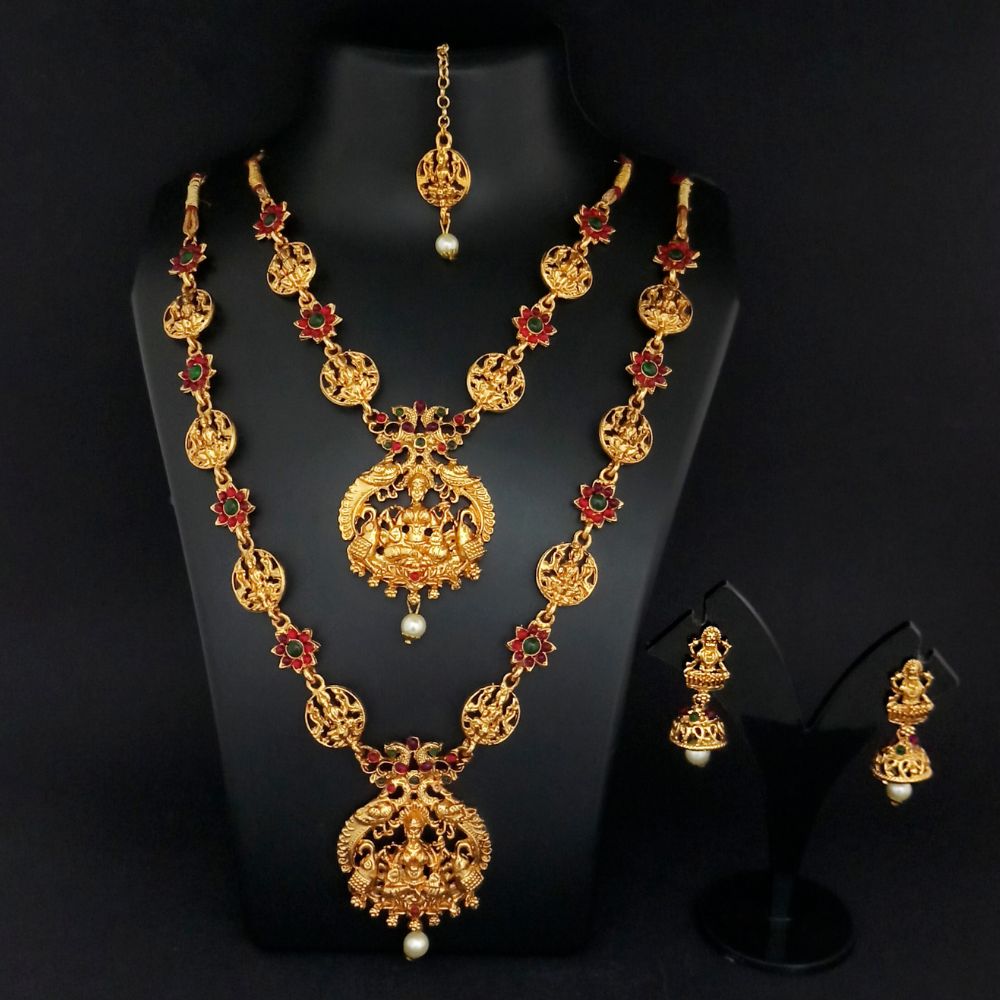 JewelMaze Designer Pota stone Temple necklace set for wedding wear