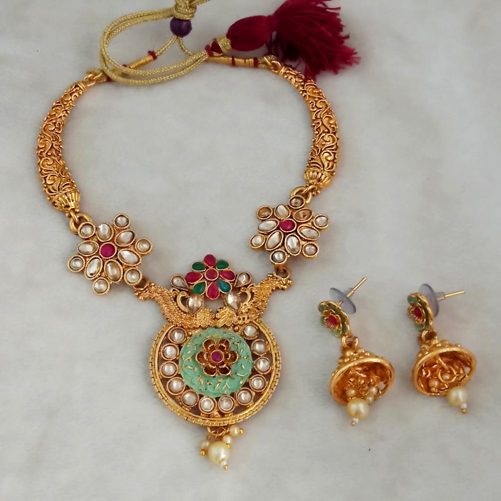 JewelMaze Designer Mint Kundan Gold Plated Necklace Set