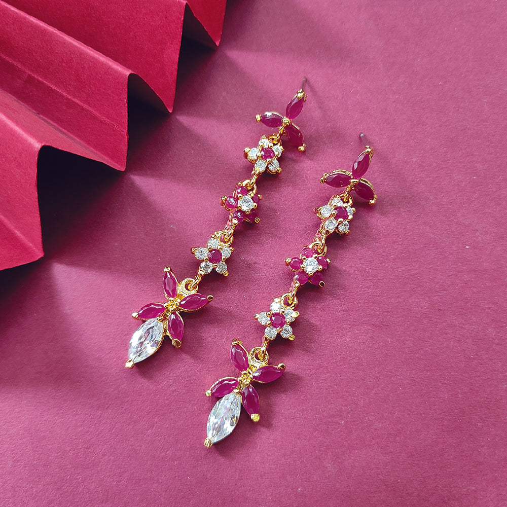 JeweLMaze Ruby AD Stone Gold Plated Dangler Earrings