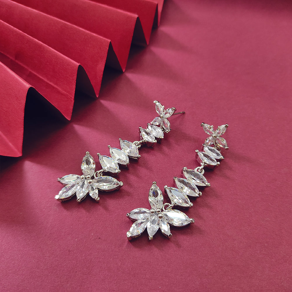 JeweLMaze Silver Plated AD Stone Dangler Earrings