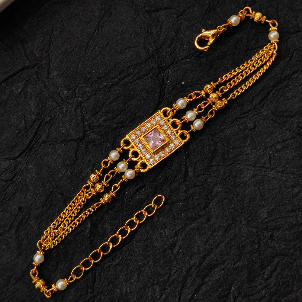 JewelMaze Gold Plated Pink Austrian Stone Bracelet