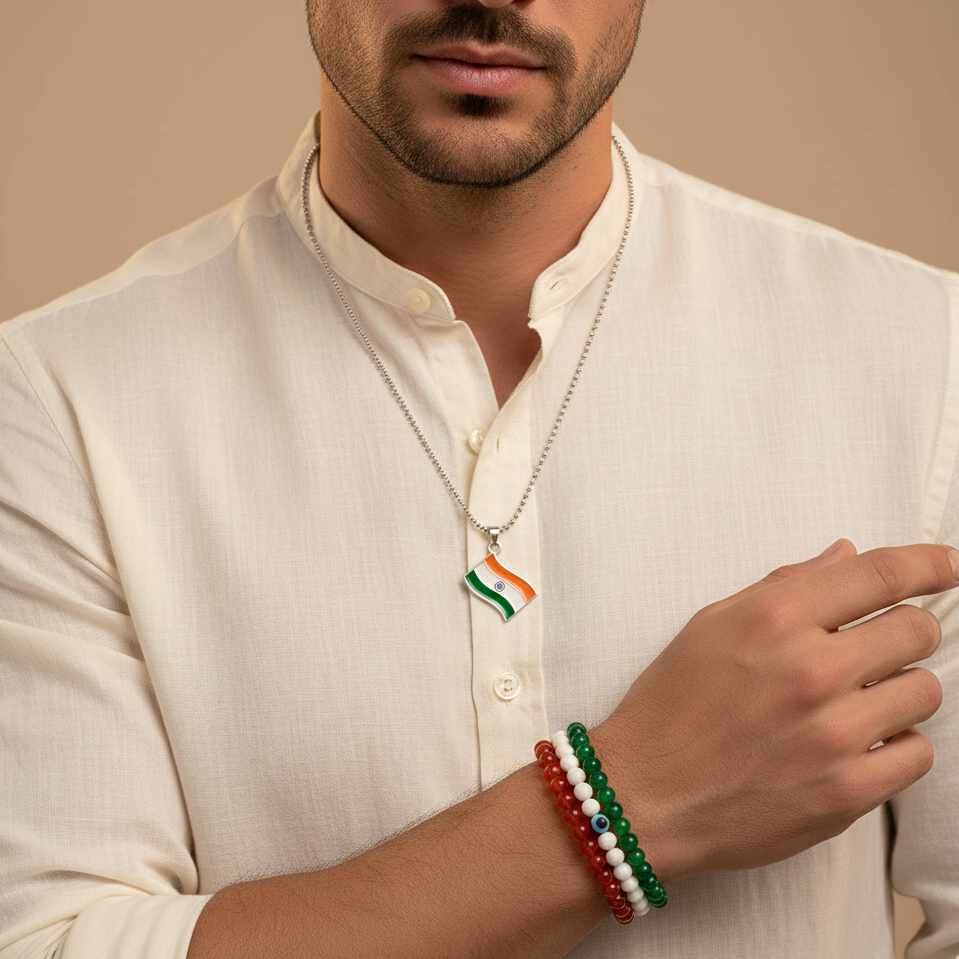 Jewelmaze Tricolor/ Tiranga/ Indian Flag Bracelets & Pendant Combo