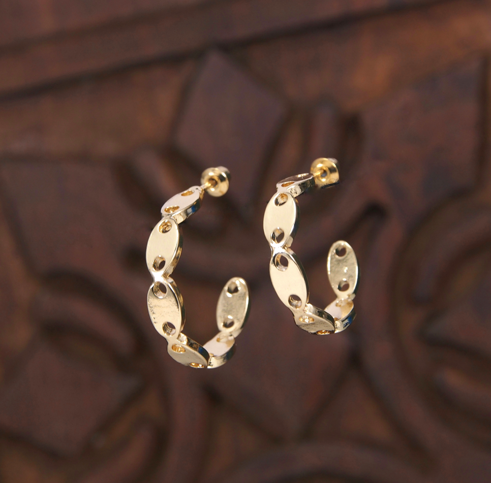 JewelMaze Gold Plated Fancy Small Hoops Earring