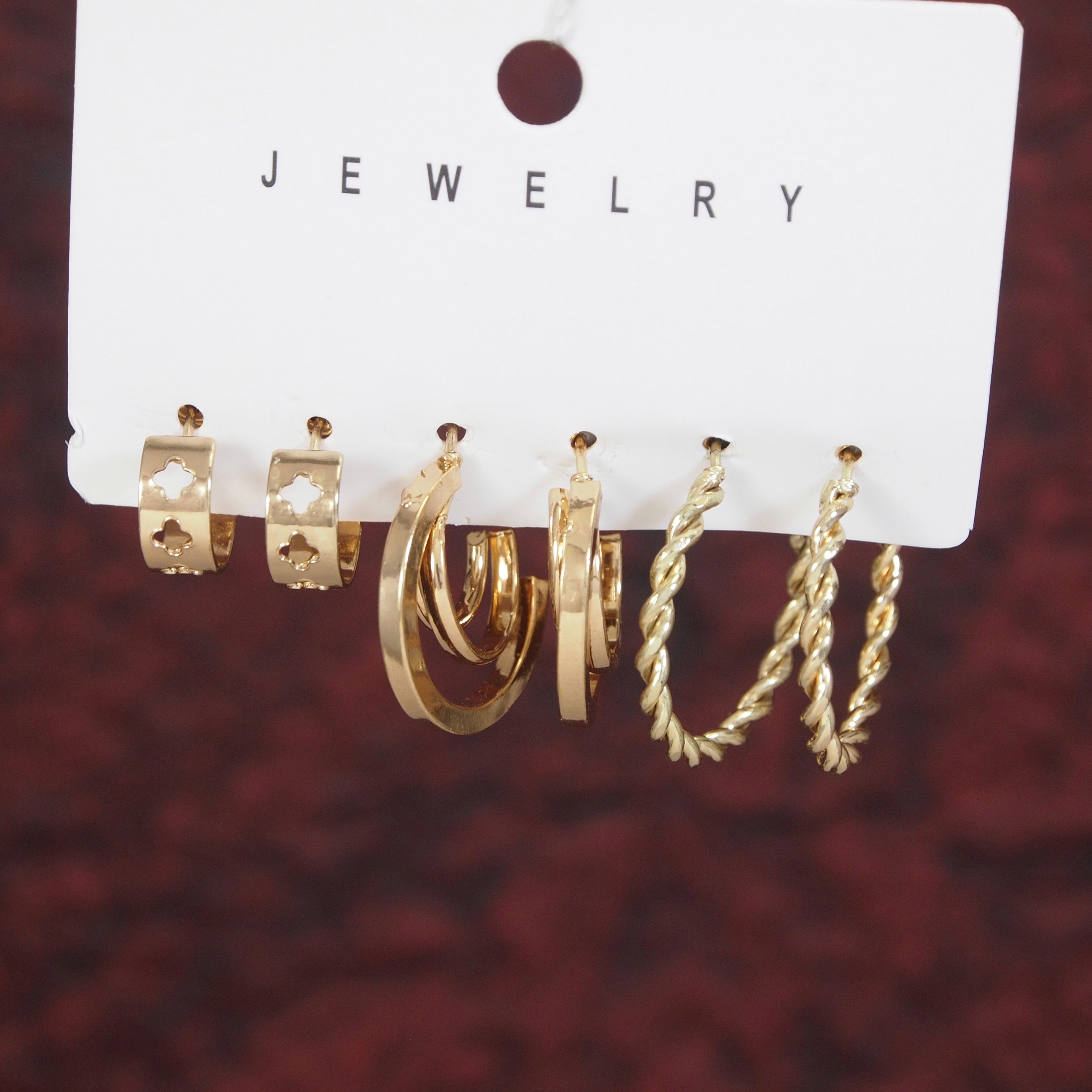 JewelMaze Set Of Three Pair Hoops Earrings
