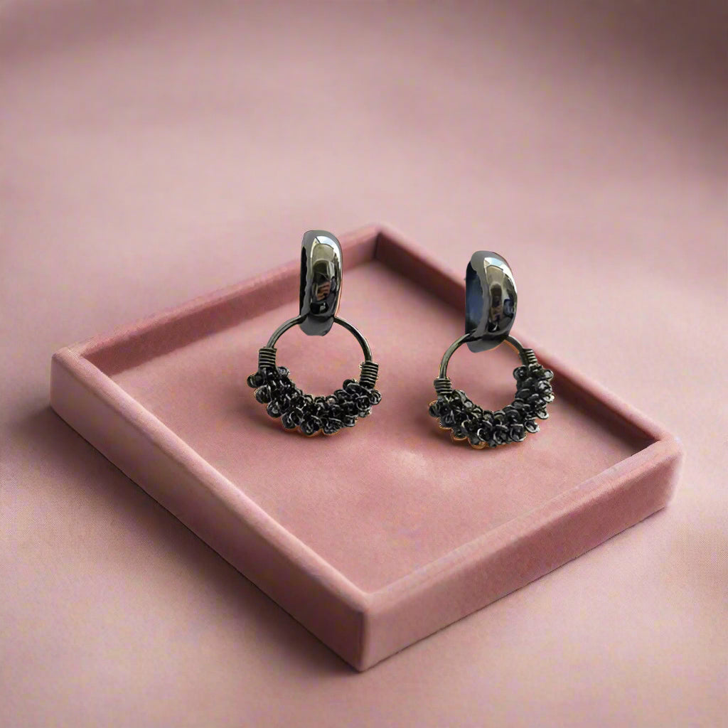 JewelMaze Black  Plated Dangler Earrings