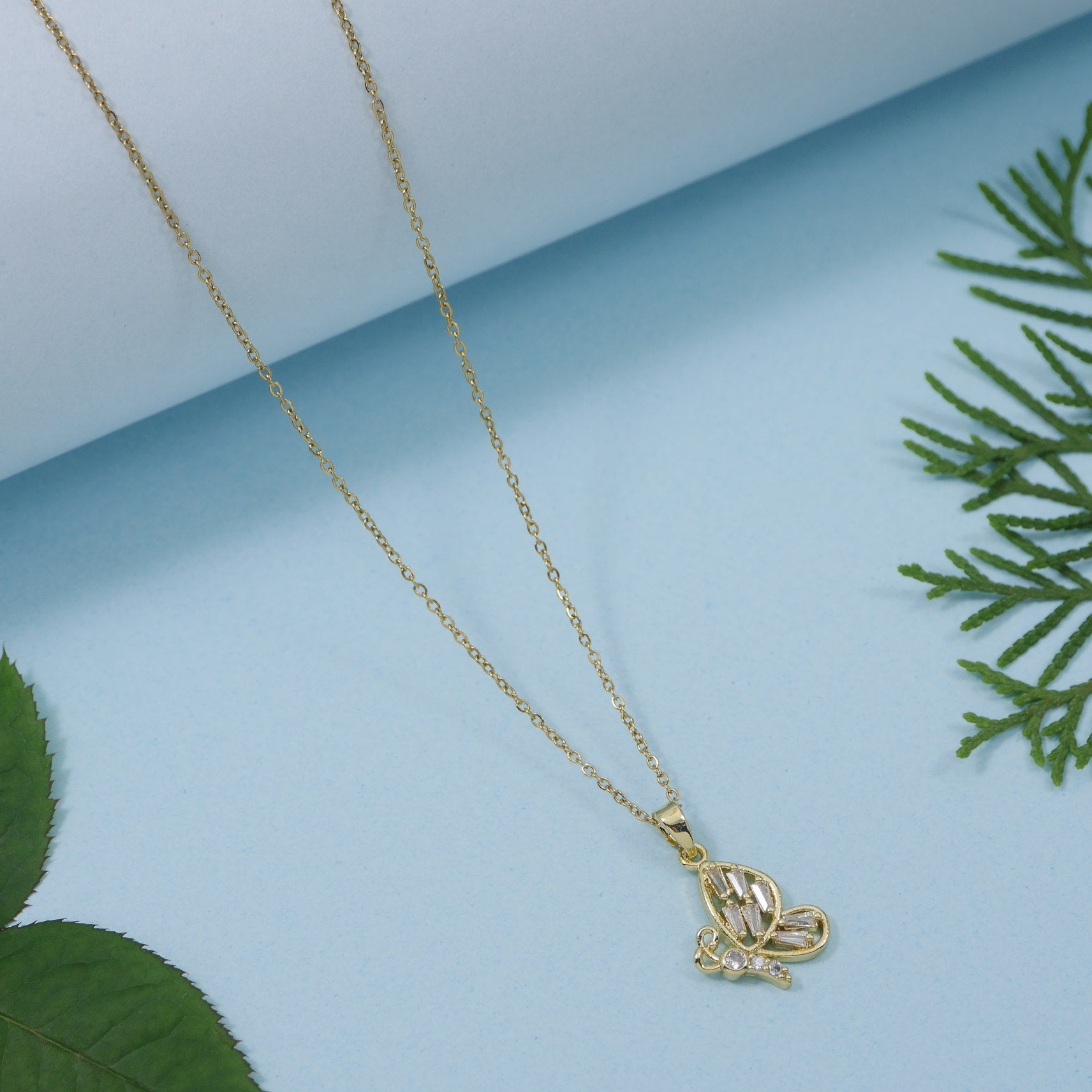 JewelMaze Western Butterfly Designed CZ Necklace