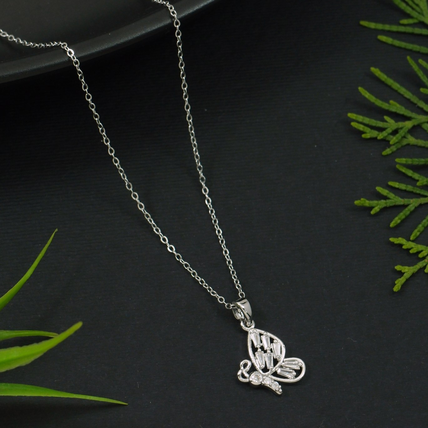 JewelMaze Western Butterfly Designed CZ Necklace