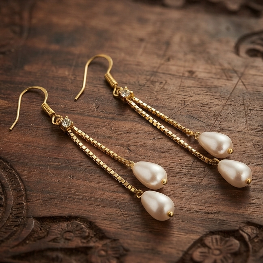 JewelMaze Magnificent Gold Plated Pearl Dangler Earrings for Women