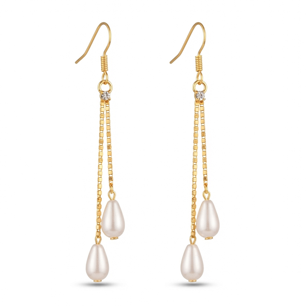 JewelMaze Magnificent Gold Plated Pearl Dangler Earrings for Women