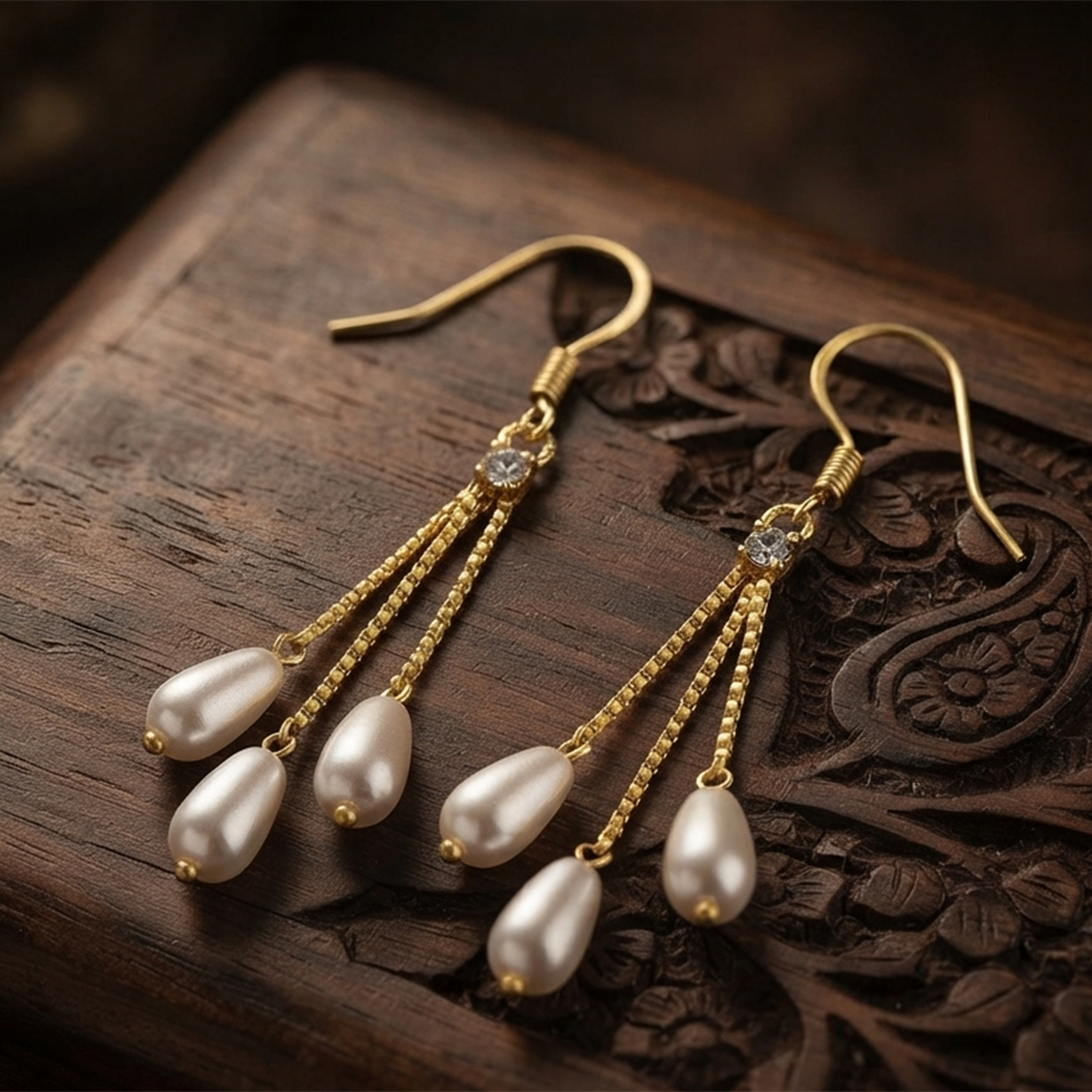 JewelMaze Magnificent Gold Plated Pearl Dangler Earrings for Women