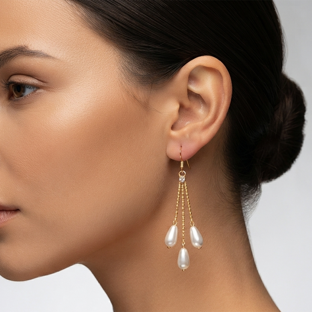 JewelMaze Magnificent Gold Plated Pearl Dangler Earrings for Women