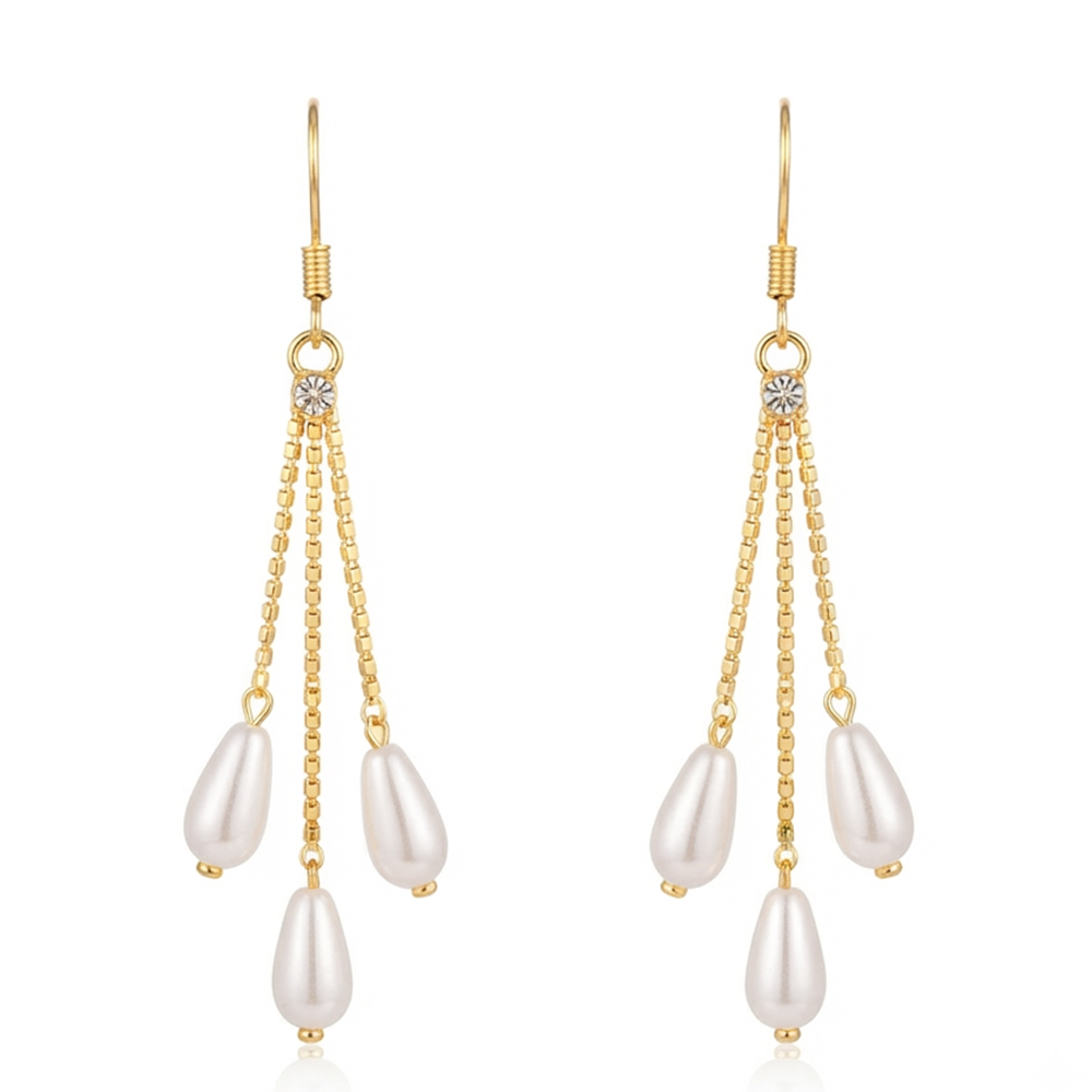 JewelMaze Magnificent Gold Plated Pearl Dangler Earrings for Women