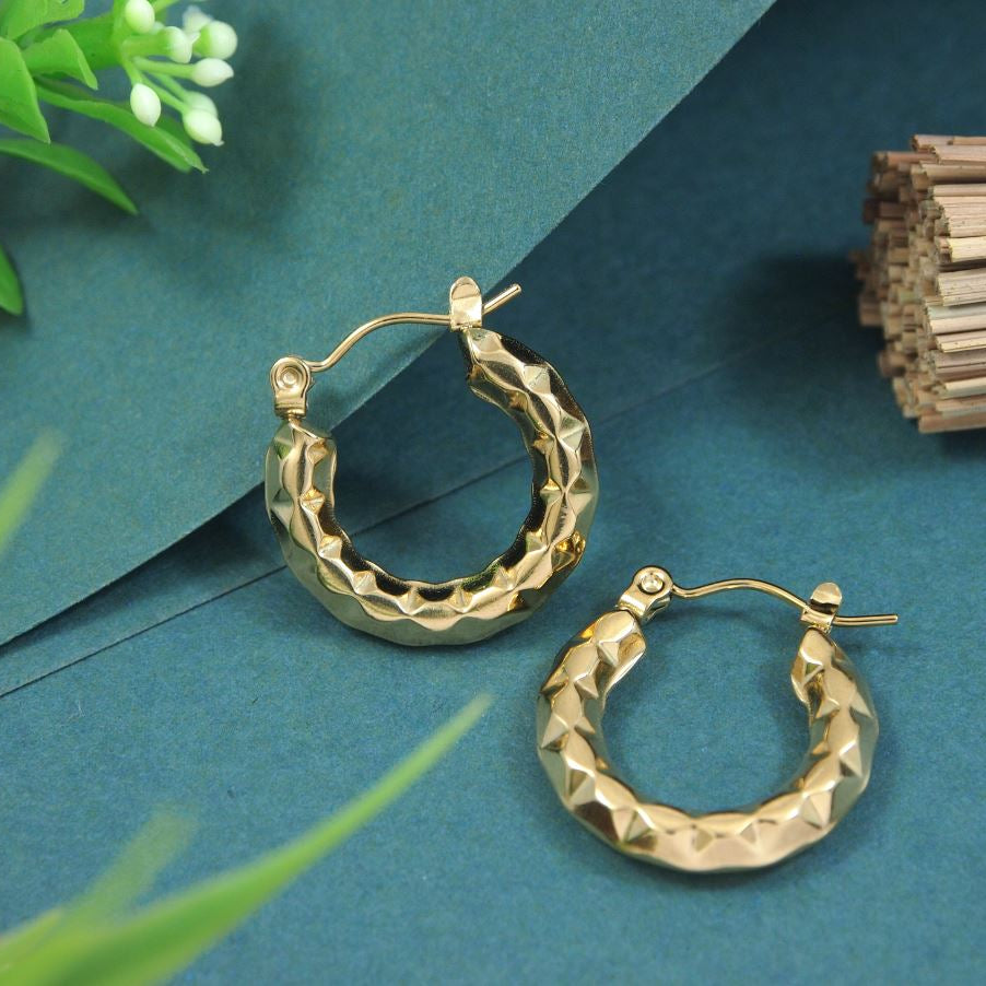 JewelMaze Stainless Steel Anti Tarnish Gold Plated Hoops Earring