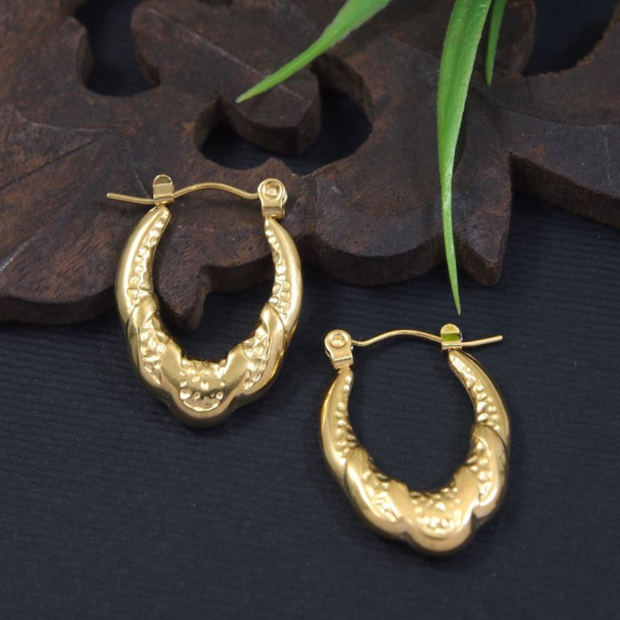 JewelMaze Stainless Steel Anti Tarnish Gold Plated Hoops Earring