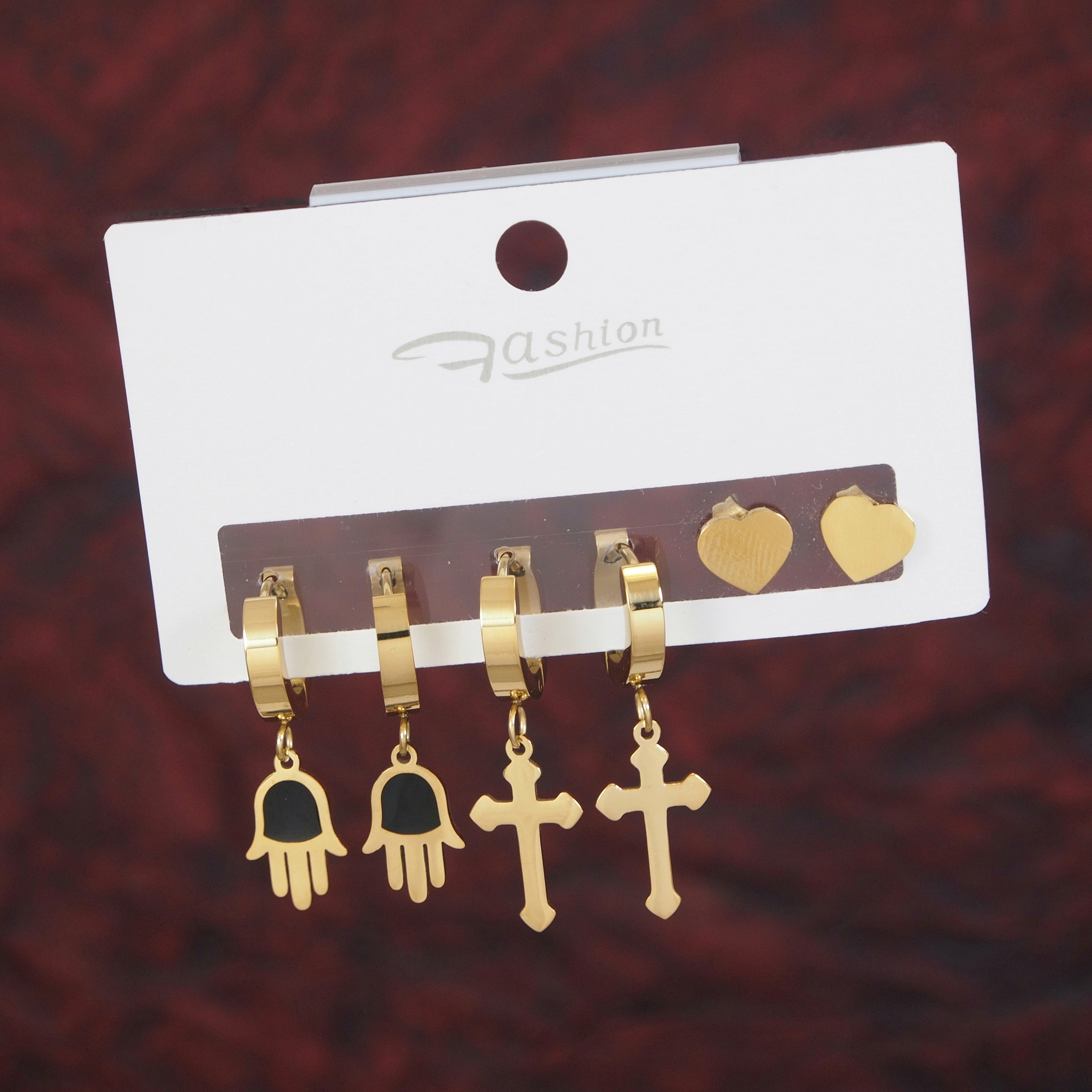 JewelMaze Stainless Steel Three pair Earring