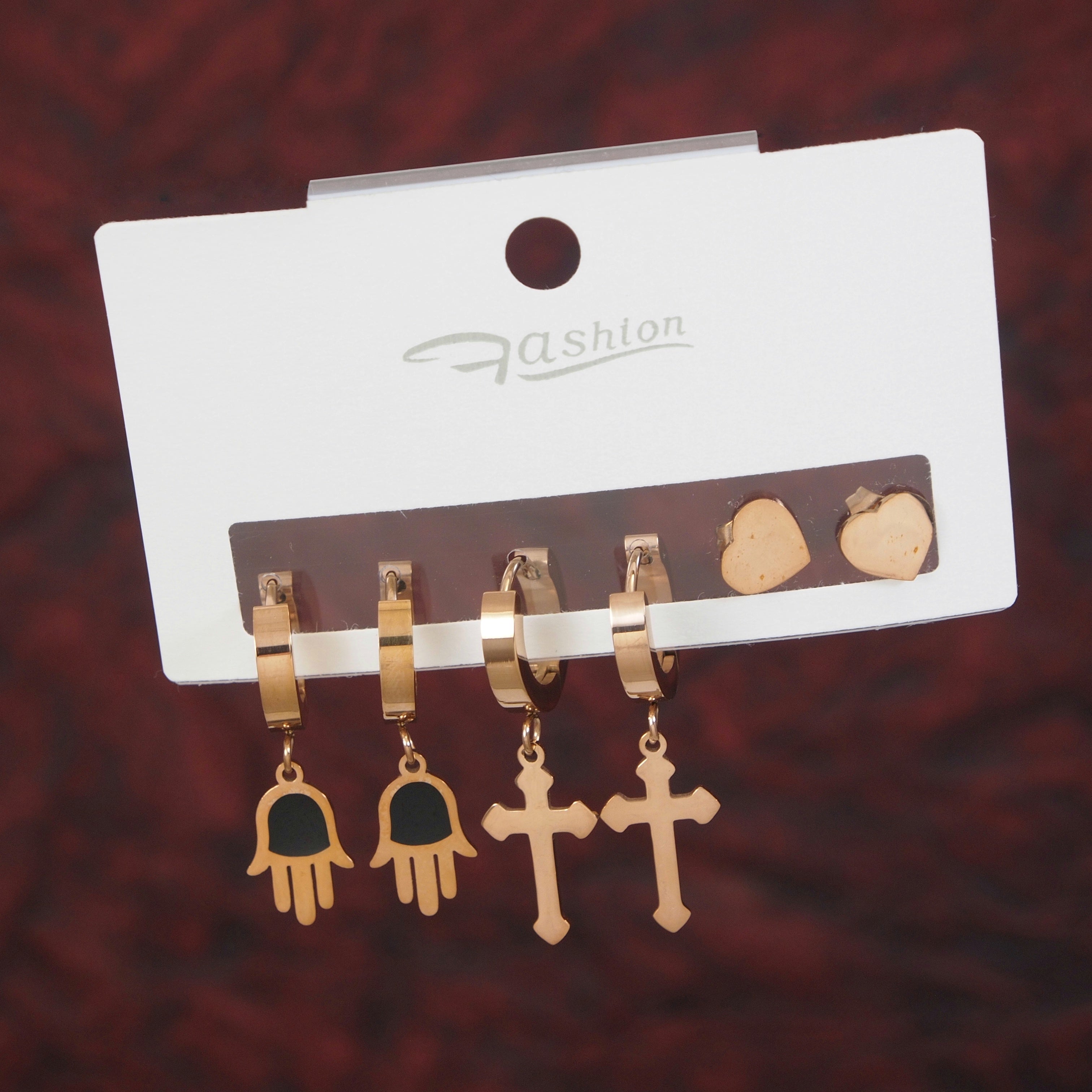 JewelMaze Stainless Steel Three pair Earring