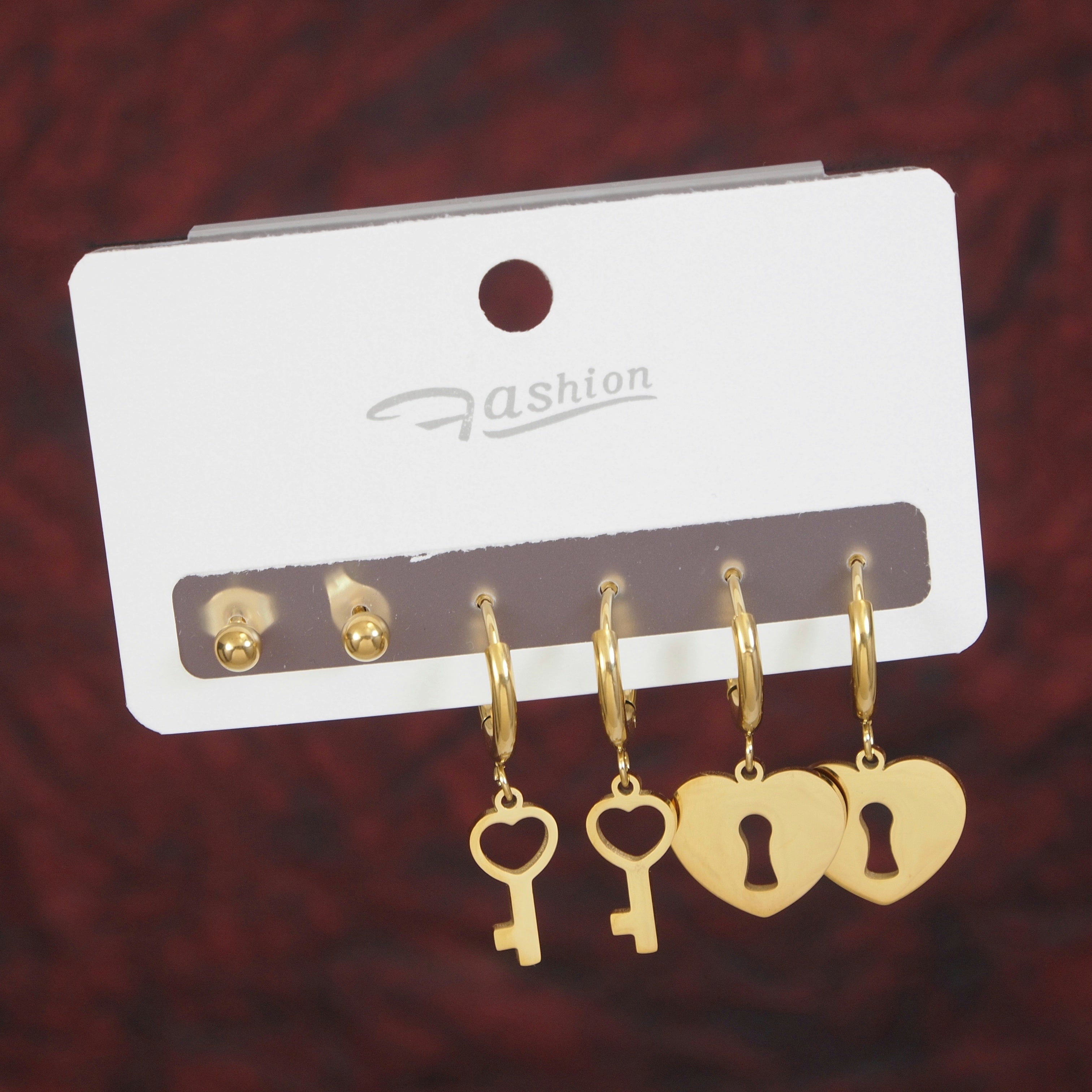 JewelMaze Stainless Steel Three pair Earring