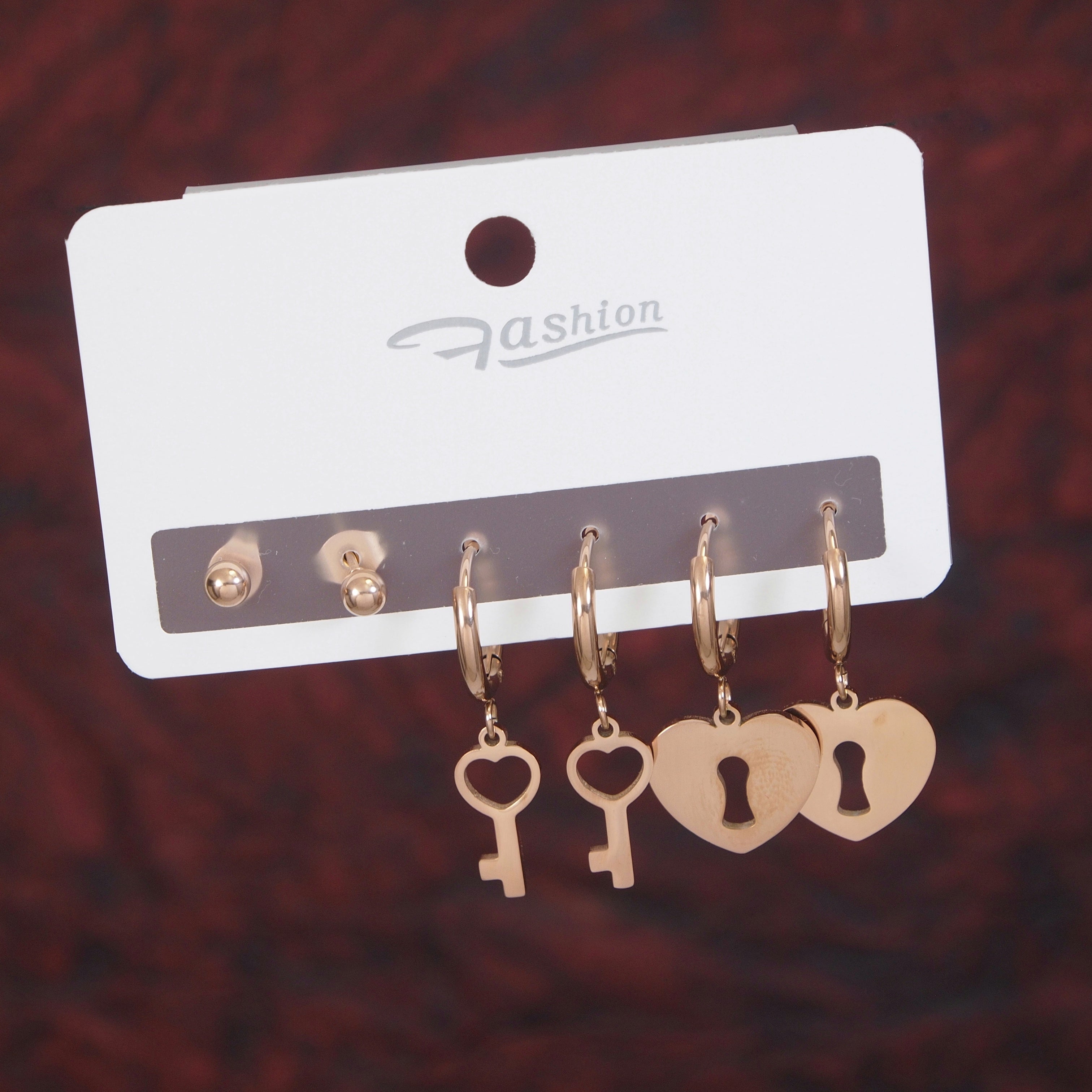 JewelMaze Stainless Steel Three pair Earring