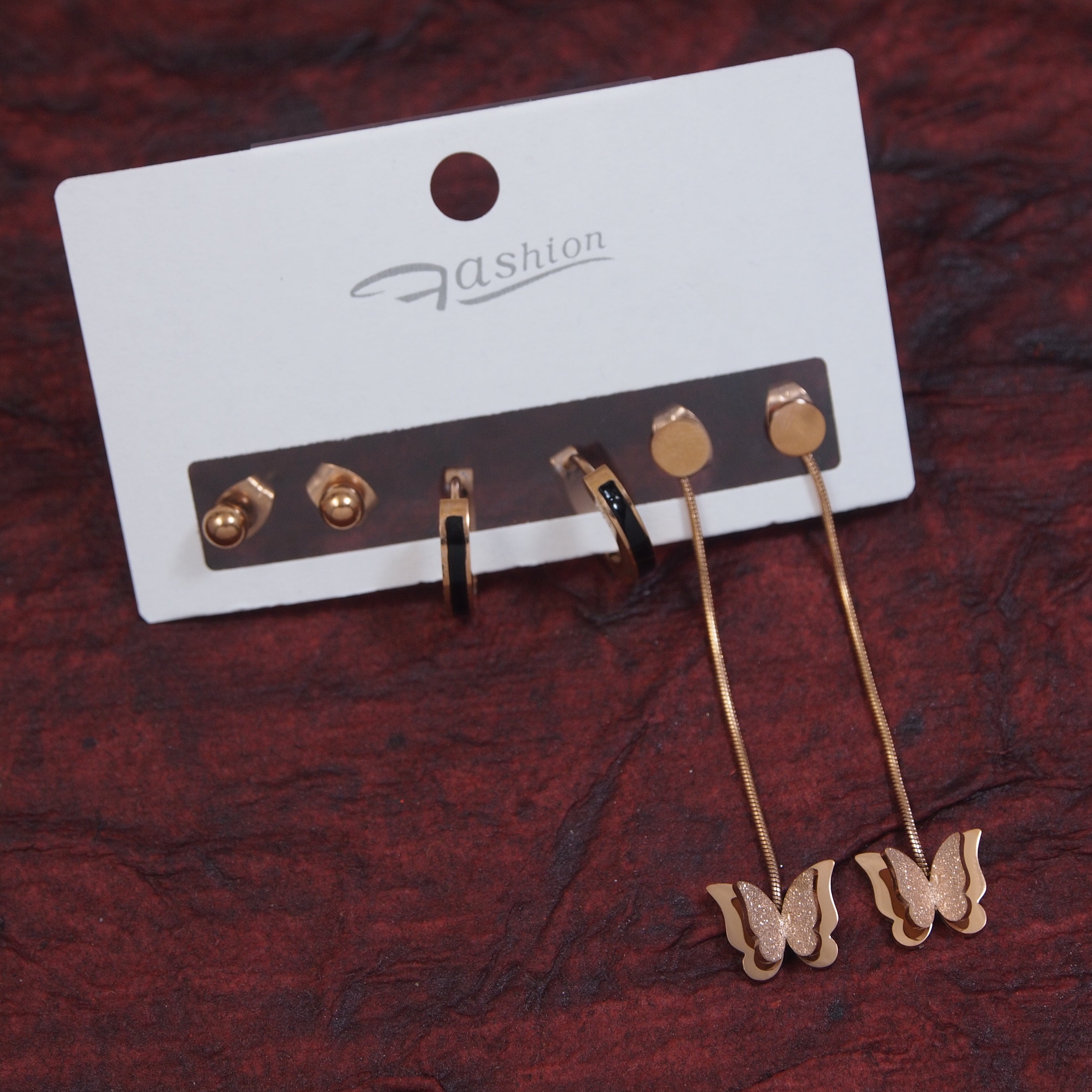 JewelMaze Stainless Steel Three pair Earring