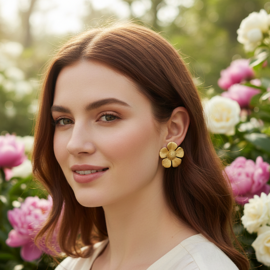JewelMaze Demi Fine Anti Tarnish Floral Stud Earrings