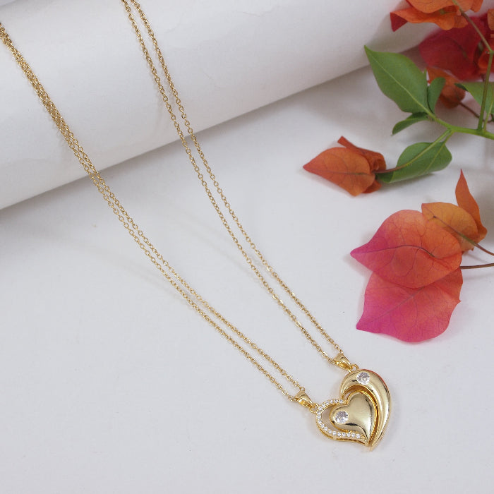 JewelMaze Stainless Steel Couple Magnetic Heart Necklace