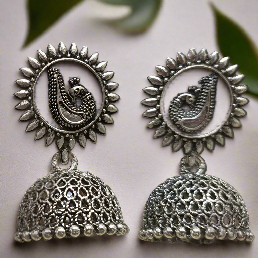Jewelmaze Oxidized Plated Jhumki Earrings