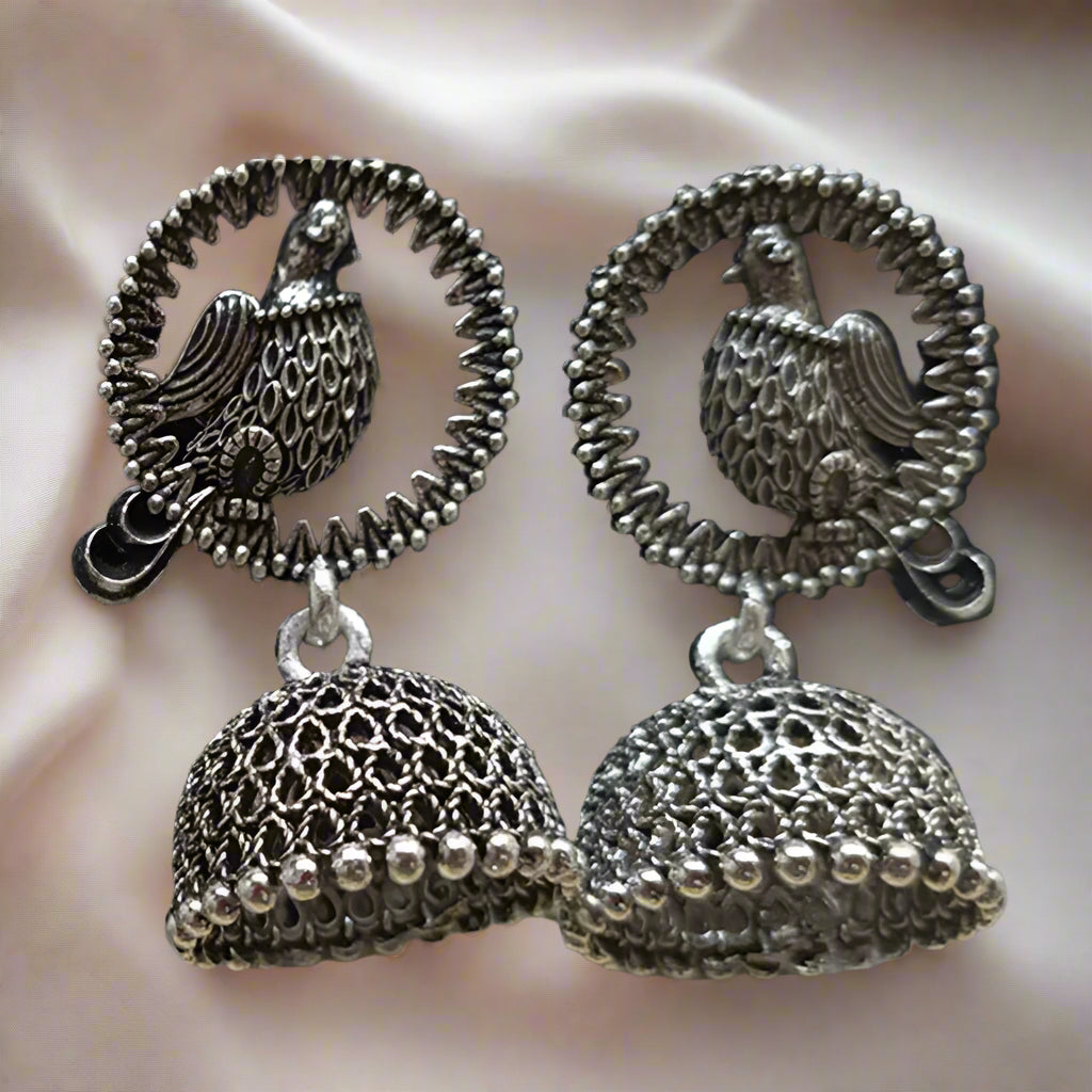 Jewelmaze Oxidized Plated Jhumki Earrings