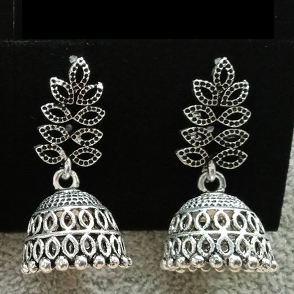 Jewelmaze Oxidized Plated Jhumki Earrings